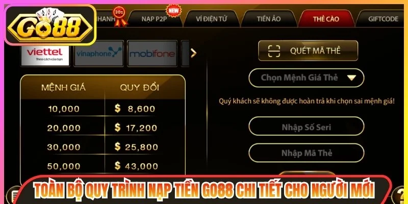 Toàn bộ quy trình nạp tiền Go88 chi tiết cho người mới